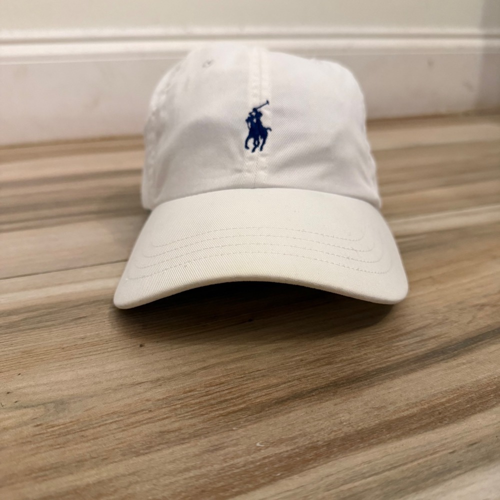 Polo Ralph Lauren Mens White Cotton Chino Baseball Cap Navy Blue Pony Logo Hat